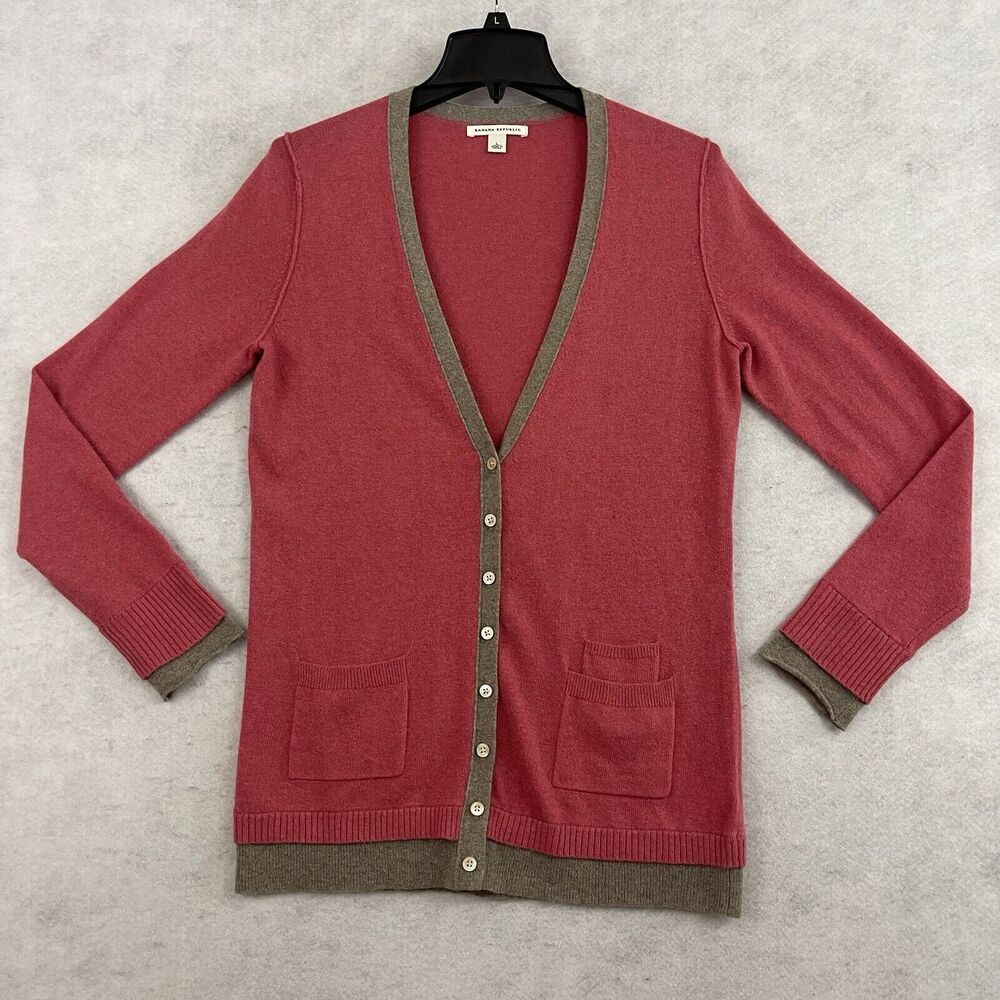 Banana Republic Cardigan Sweater Womens Size Large Pink Button Up Wool Cashmere - Picture 6 of 12